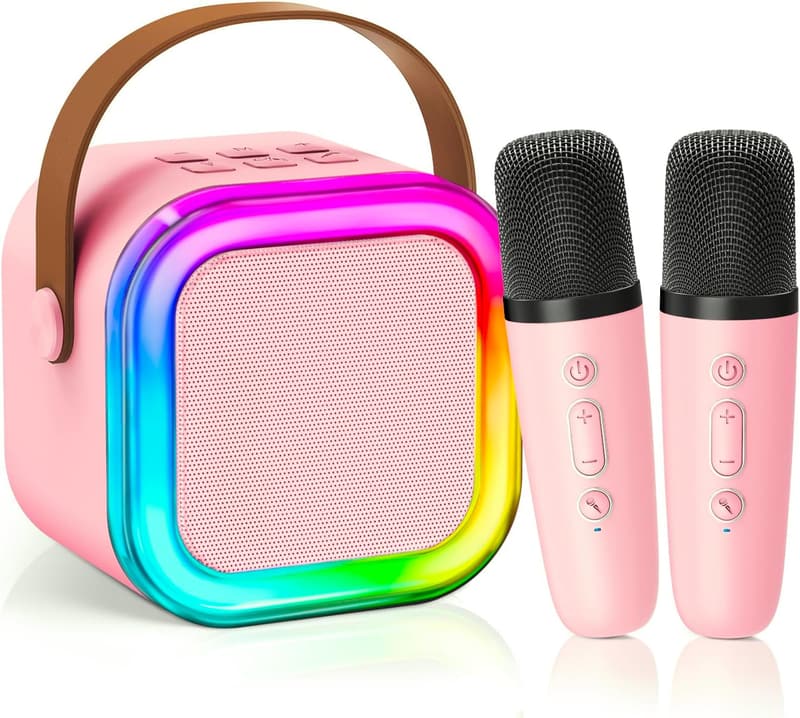 Kids' Birthday Gift: Pink Mini Karaoke Machine with 2 Microphones