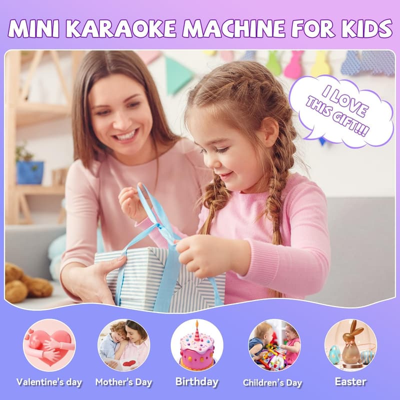 Kids' Birthday Gift: Pink Mini Karaoke Machine with 2 Microphones