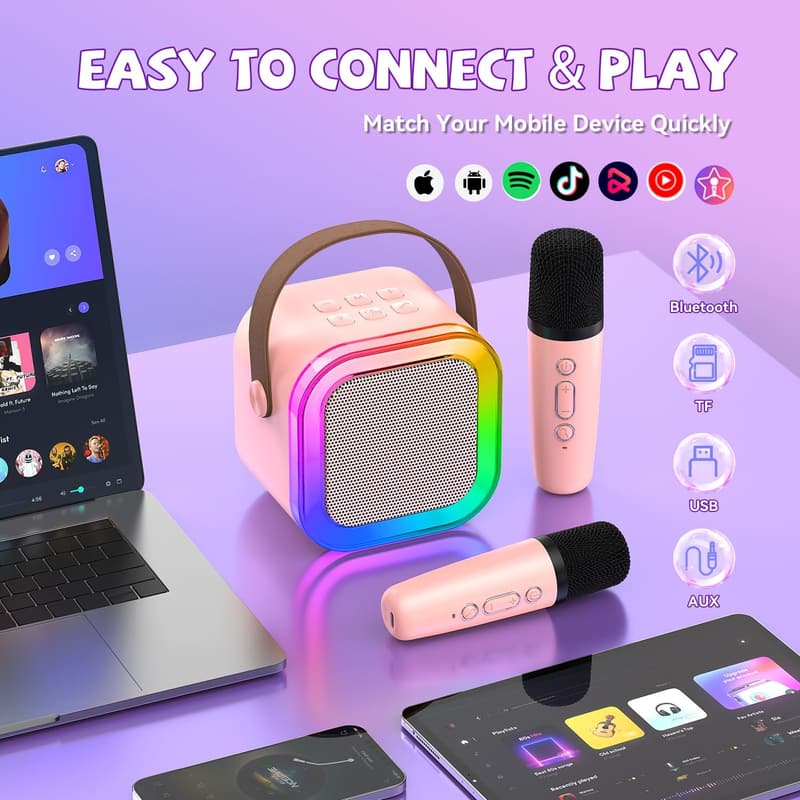 Kids' Birthday Gift: Pink Mini Karaoke Machine with 2 Microphones