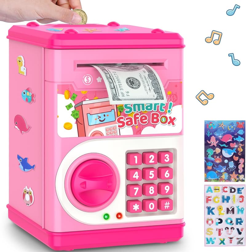 Password-Protected Pink Piggy Bank for Kids, Ages 4-11