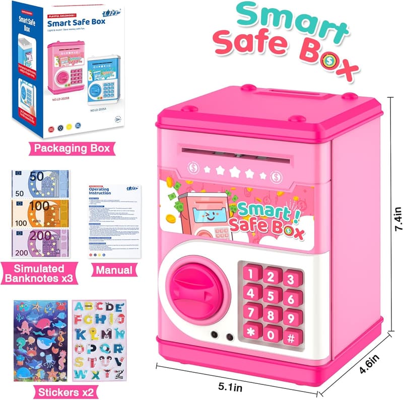 Password-Protected Pink Piggy Bank for Kids, Ages 4-11