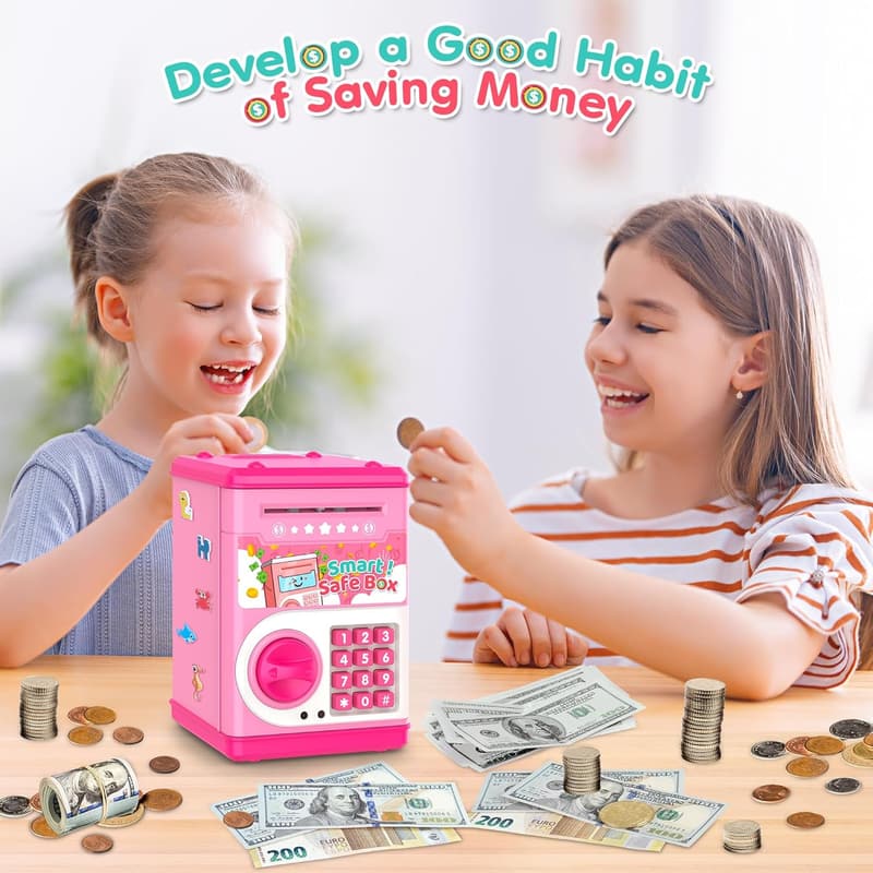 Password-Protected Pink Piggy Bank for Kids, Ages 4-11