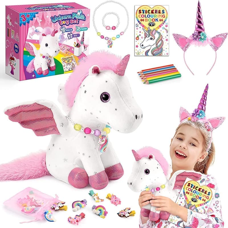 Unicorn Gift Set for Girls 3-8 | Plush Toys & Dress-Up Bundle