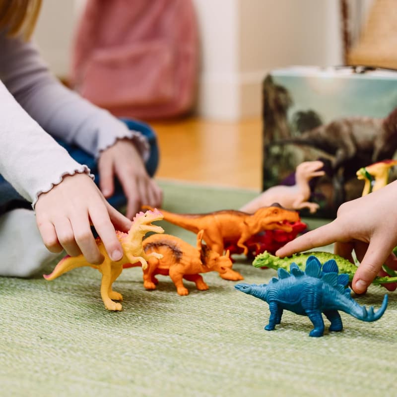 Dinosaur Toy Set with Metal Storage Box for Kids 3-7