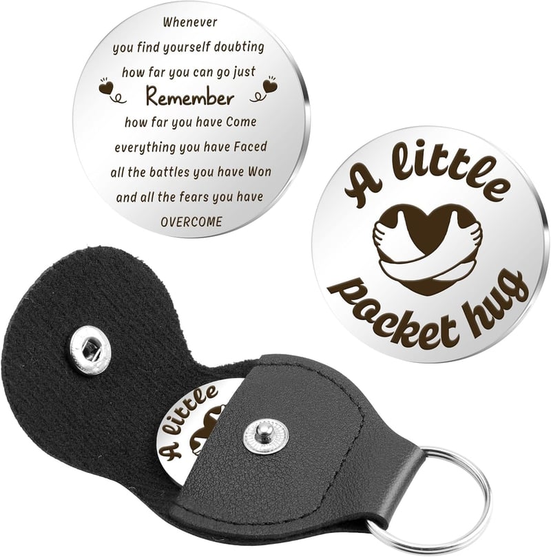 Valentine's Day Inspirational Leather Keychain Pocket Hug