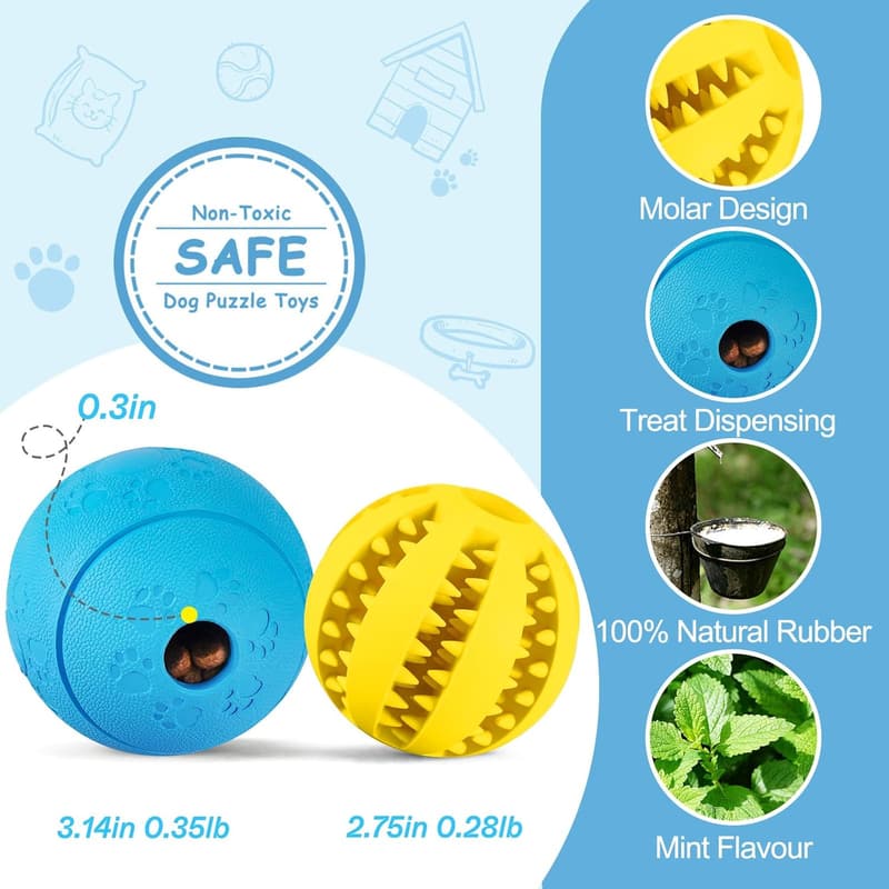 Dog Puzzle Toy Balls – 2 Pack for Treat Dispensing & Chewing