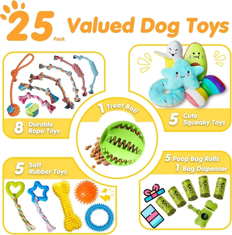 Luxury Dog Chew Toys Set - 25 Pack for Teething Puppies