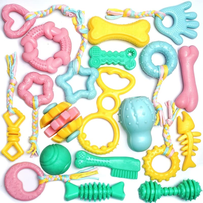 Teething Puppy Chew Toys - 20 Pack Interactive Rubber Balls