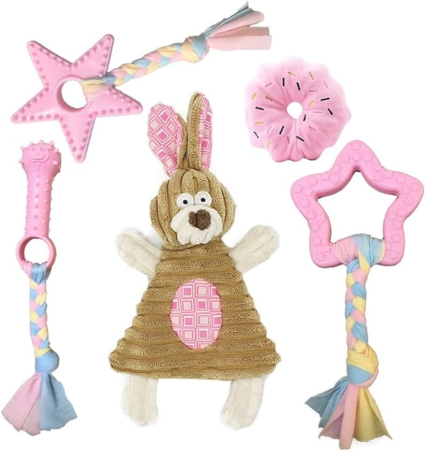 Pink 5-Pack Teething Chew Toys for Small Dogs