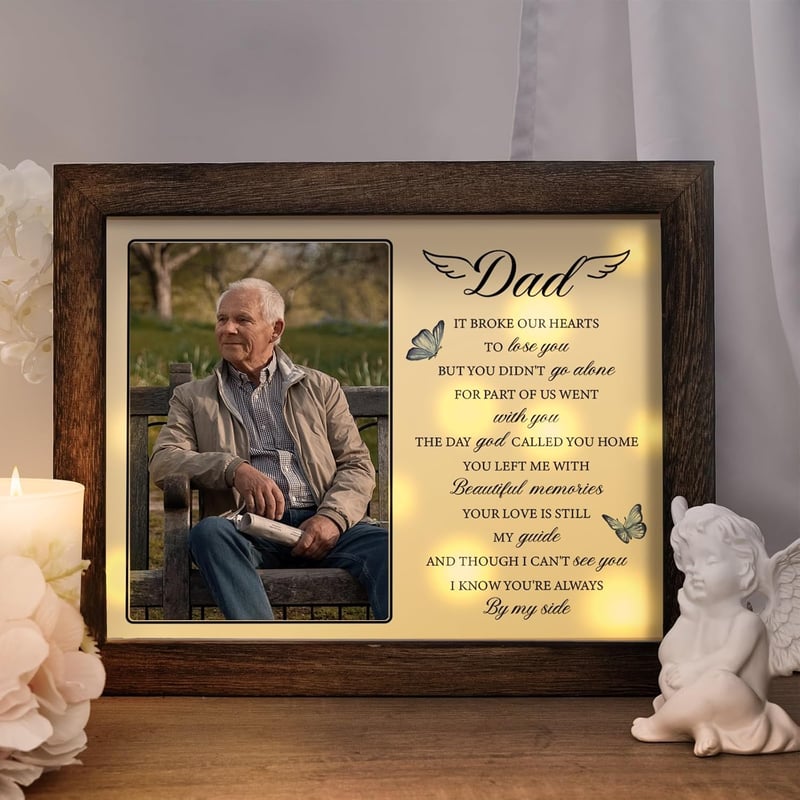 Memorial Shadow Box for Dad – LED 4x6 Photo Display