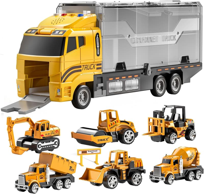 Die-Cast Construction Car Carrier Toy Set with Play Mat for Kids
