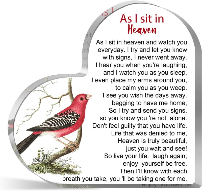 Sympathy Gift: Heart Acrylic Memorial with Condolence Quote