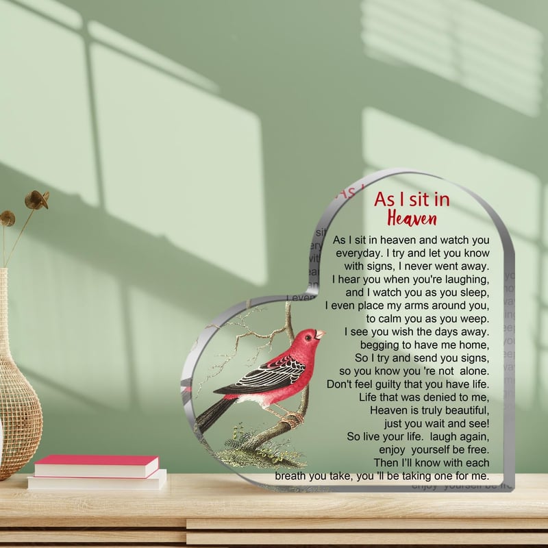 Sympathy Gift: Heart Acrylic Memorial with Condolence Quote