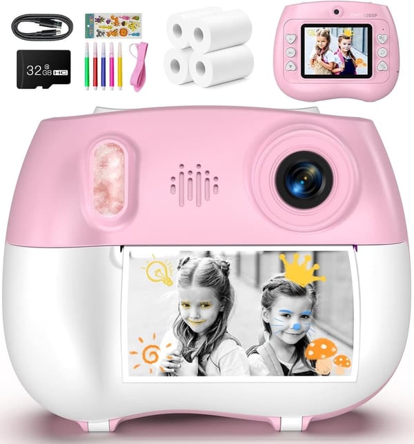 Kids Instant Print Camera - Dual Lens HD for Ages 3-12, Pink