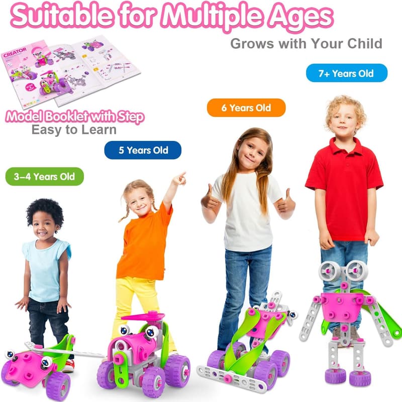 Educational Pink Building Toys for Girls - STEM Birthday Gift