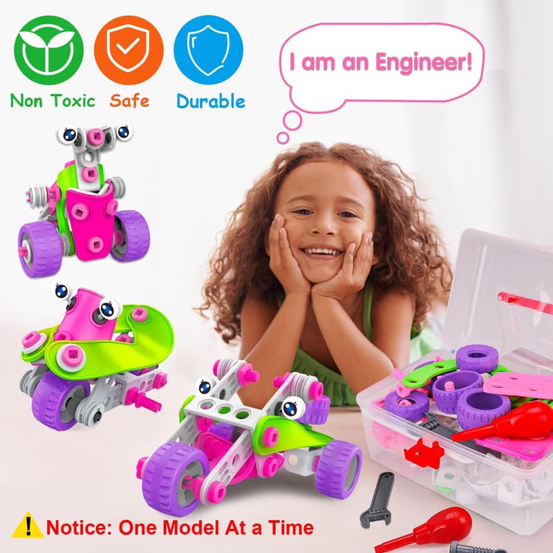Educational Pink Building Toys for Girls - STEM Birthday Gift