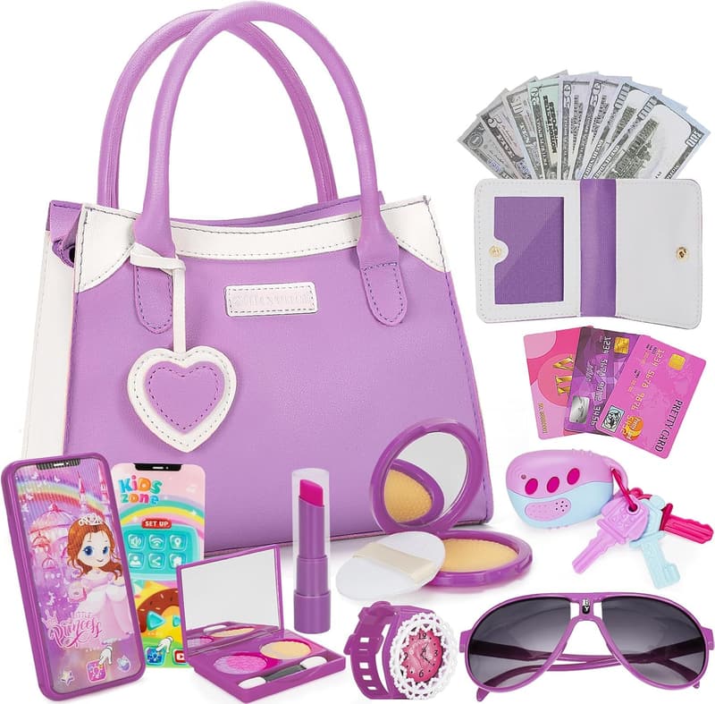 Pretend Princess Play Purse for Girls Age 3-8 with Accessories