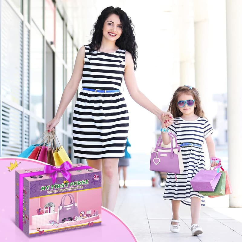 Pretend Princess Play Purse for Girls Age 3-8 with Accessories