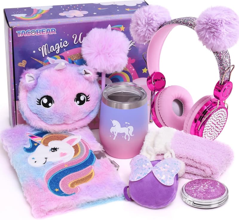 Unicorn Gifts Set for Girls with Headphones, Diary & Water Bottle