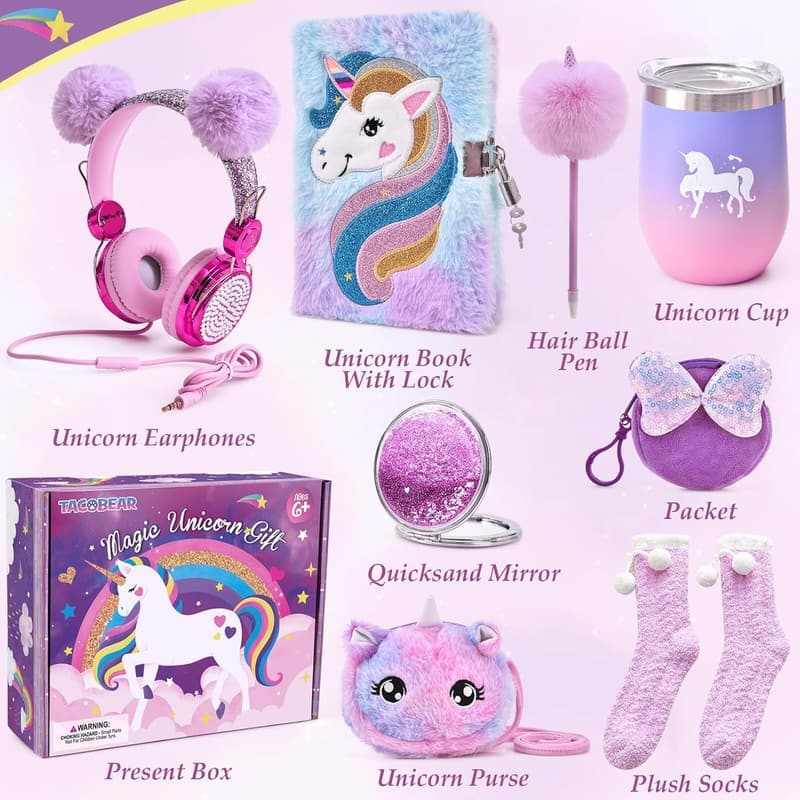 Unicorn Gifts Set for Girls with Headphones, Diary & Water Bottle
