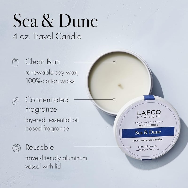 Travel Candle, Sea & Dune Scent - 4 oz - 20 Hour Burn Time