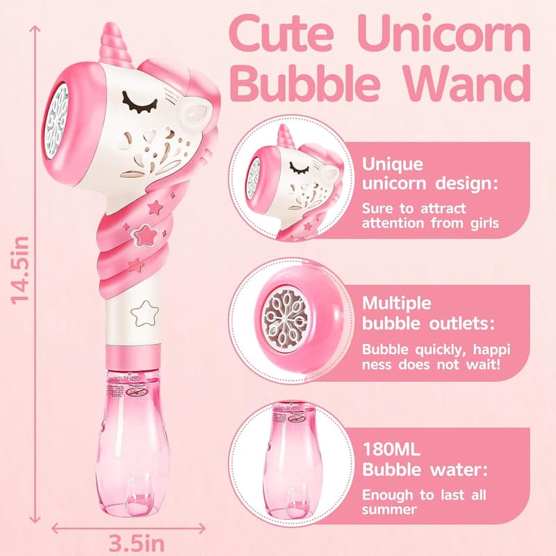 Unicorn Bubble Wand Toy for Kids - Gift for Birthday Parties