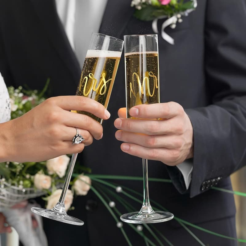 Mr. & Mrs. Crystal Champagne Flutes Set - Wedding Gift