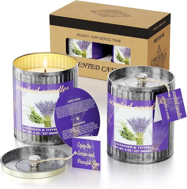 Lavender & Thyme Soy Wax Candle Gift Set - 8 oz (2 Pack)