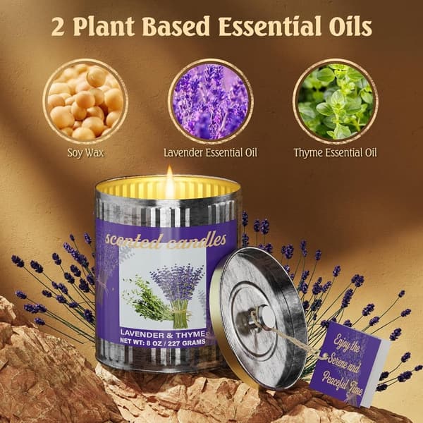 Lavender & Thyme Soy Wax Candle Gift Set - 8 oz (2 Pack)