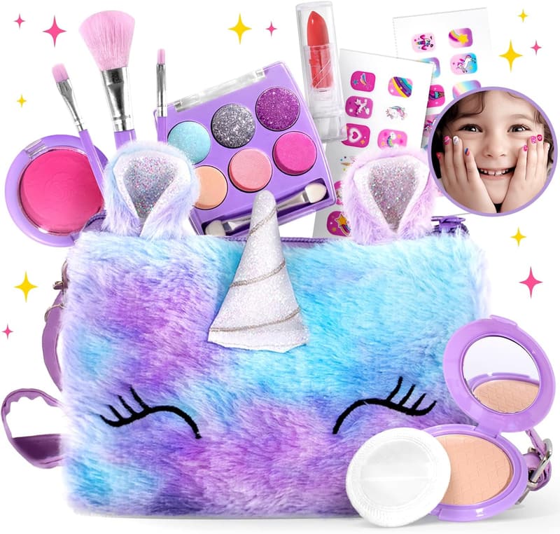 Kids Real Washable Makeup Kit - Non-Toxic Unicorn Gift for Girls