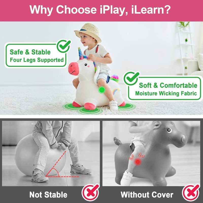 Toddler Unicorn Inflatable Bouncing Ride-On Toy for Kids