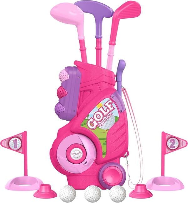Toddler Golf Set with Cart – Indoor/Outdoor for Ages 1-5 (Pink)