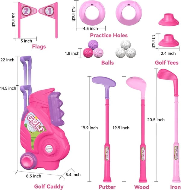 Toddler Golf Set with Cart – Indoor/Outdoor for Ages 1-5 (Pink)