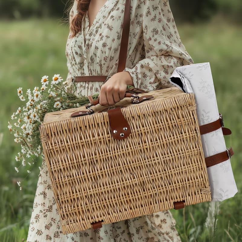 Bridal Shower Picnic Basket Set with Wine Glasses & Blanket