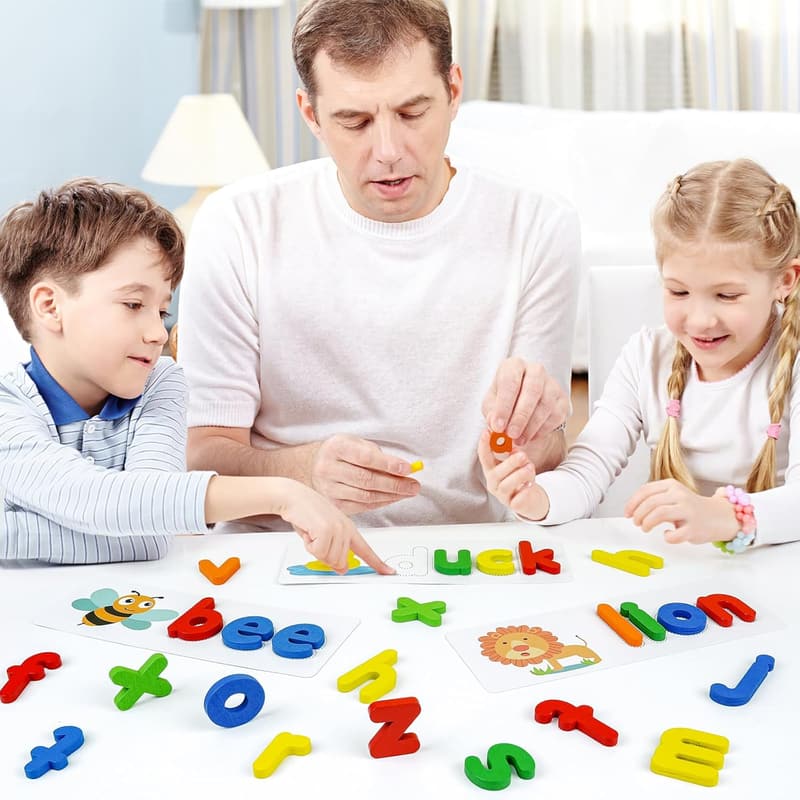 Wooden Alphabet Flash Cards for Kids Age 2-5