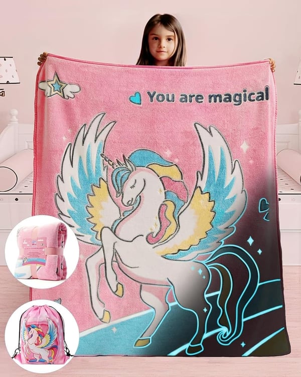 Pink Unicorn Glow in the Dark Blanket for Girls, 50