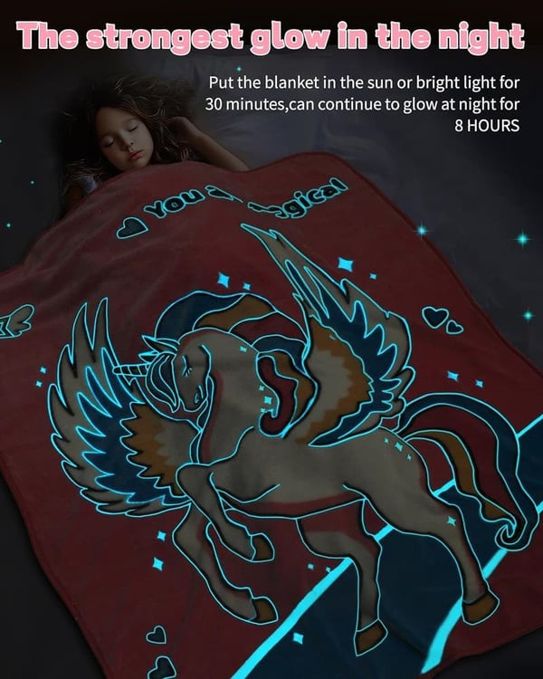 Pink Unicorn Glow in the Dark Blanket for Girls, 50