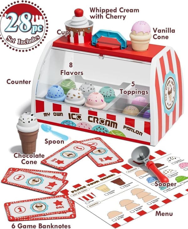 Ice Cream Play Set for Toddlers Ages 2-5 - Gift for Kids