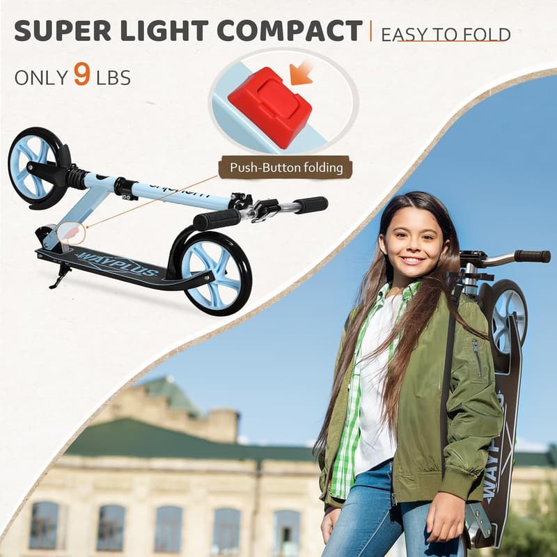Foldable Kick Scooter for Ages 6+, Max Load 240 LBS, 8