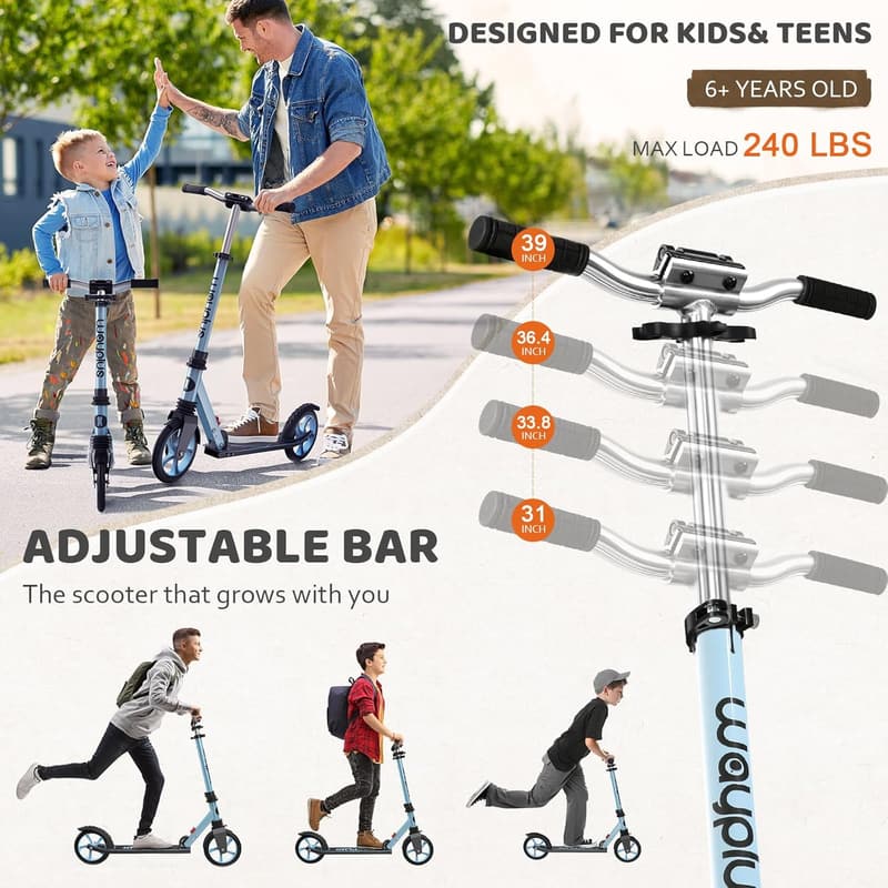 Foldable Kick Scooter for Ages 6+, Max Load 240 LBS, 8
