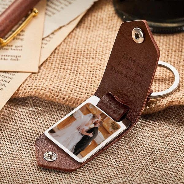 Personalized Leather Keychain with Photo for Valentine's Day