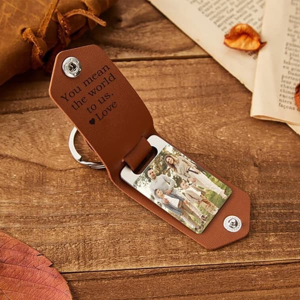 Personalized Leather Keychain with Photo for Valentine's Day