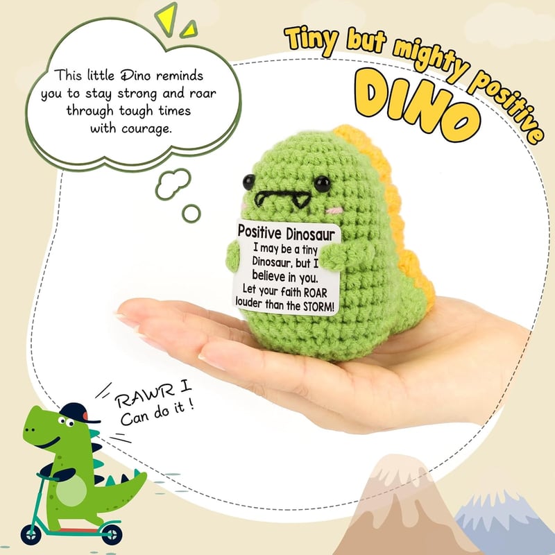 Dinosaur Crochet Gift: Handmade Positive Affirmations for Teens