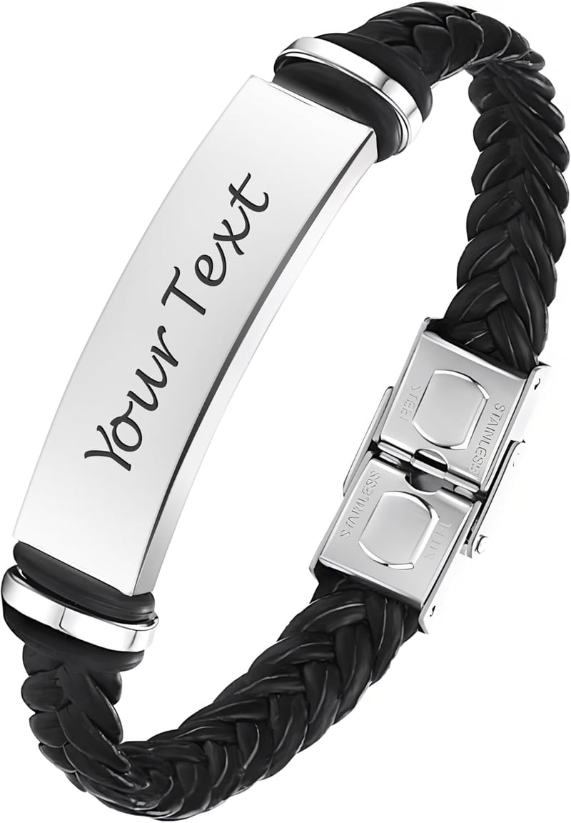 Personalized Leather Engraved Bracelet for Men - Valentine's Day Gift