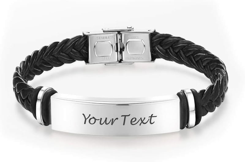 Personalized Leather Engraved Bracelet for Men - Valentine's Day Gift