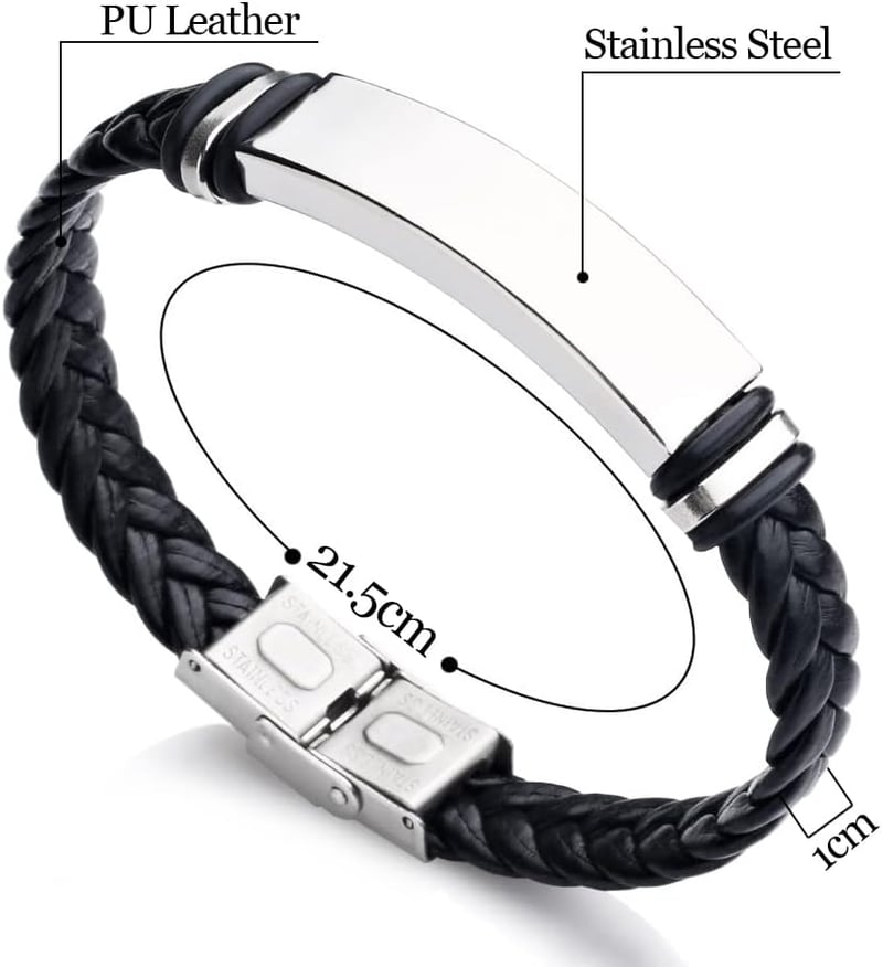 Personalized Leather Engraved Bracelet for Men - Valentine's Day Gift