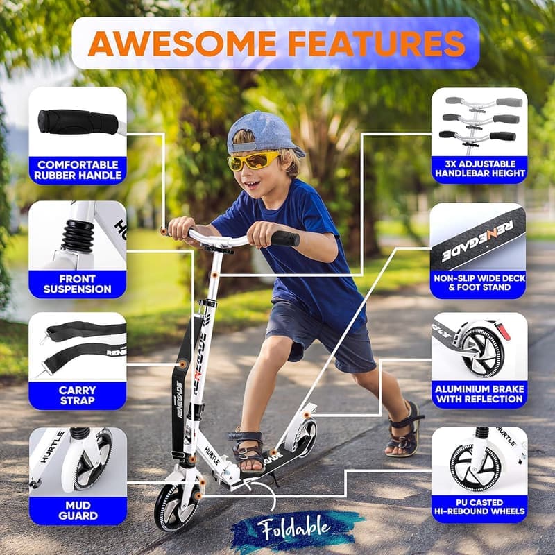 Hurtle Renegade 2-Wheel Folding Kick Scooter for All Ages
