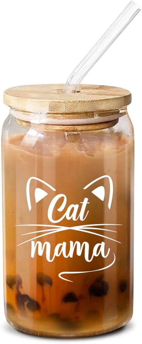 Cat Mom Coffee Glass - Cute Gift for Mother's Day - 16 Oz