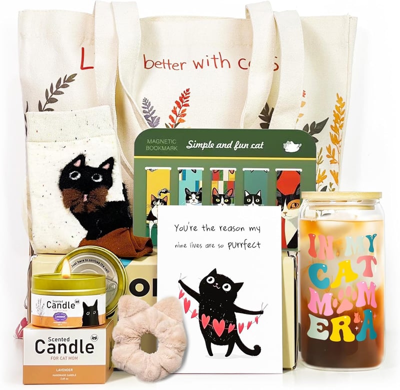 Cat Mom Gifts: Themed Box with 16 oz Glass Cup for Cat Lovers