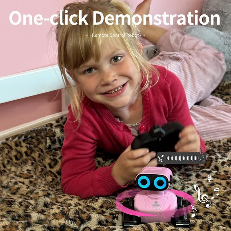 Remote Control Robot Toy with LED Eyes for Kids (Pink)